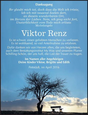 Traueranzeige von Viktor Renz von Mitteldeutsche Zeitung Weißenfels