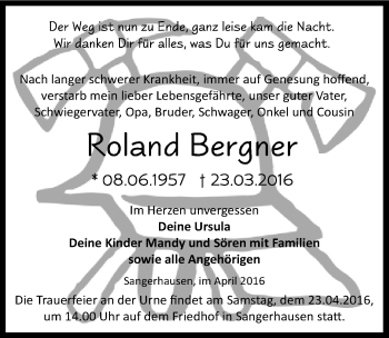 Traueranzeige von Roland Bergner von Mitteldeutsche Zeitung Sangerhausen