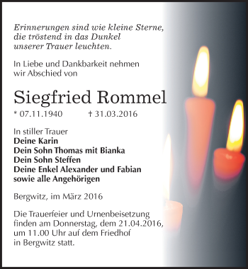 Traueranzeige von Siegfried Rommel von Mitteldeutsche Zeitung Wittenberg