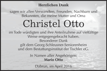 Traueranzeige von Christel Otto von WVG - Wochenspiegel Wittenberg