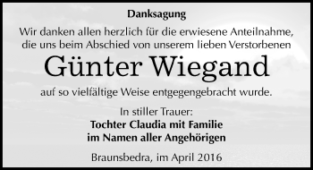 Traueranzeige von Günter Wiegand von Mitteldeutsche Zeitung Merseburg/Querfurt