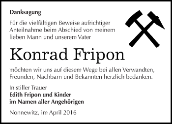 Traueranzeige von Konrad Fripon von Super Sonntag Zeitz