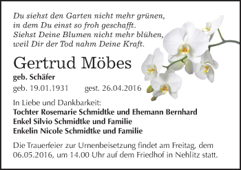 Traueranzeige von Gertrud Möbes von Mitteldeutsche Zeitung Halle/Saalkreis