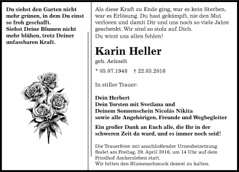 Traueranzeige von Karin Heller von Mitteldeutsche Zeitung Aschersleben
