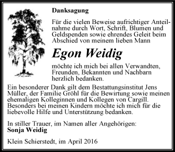 Traueranzeige von Egon Weidig von Mitteldeutsche Zeitung Aschersleben