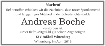 Traueranzeige von Andreas Boche von WVG - Wochenspiegel Wittenberg