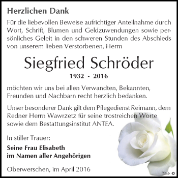 Traueranzeige von Siegfried Schröder von WVG - Wochenspiegel NMB / WSF / ZTZ