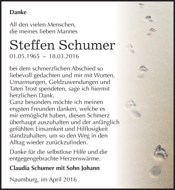 Traueranzeige von Steffen Schumer von Mitteldeutsche Zeitung Naumburg/Nebra