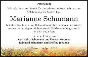 Traueranzeige von Marianne Schumann von Mitteldeutsche Zeitung Zeitz