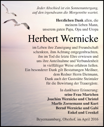Traueranzeige von Herbert Wernicke von Super Sonntag SGH Mansf. Land