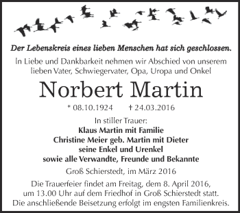 Traueranzeige von Norbert Martin von Super Sonntag Aschersleben