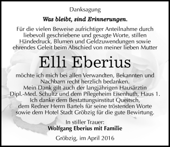 Traueranzeige von Elli Eberius von Mitteldeutsche Zeitung Köthen