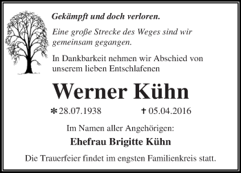 Traueranzeige von Werner Kühn von WVG - Wochenspiegel Dessau / Köthen