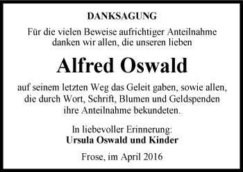 Traueranzeige von Alfred Oswald von Mitteldeutsche Zeitung Aschersleben