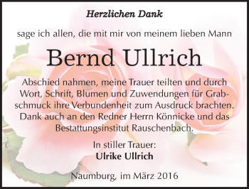Traueranzeige von Bernd Ullrich von Mitteldeutsche Zeitung Naumburg/Nebra