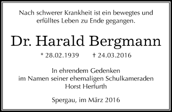 Traueranzeige von Harald Bergmann von Mitteldeutsche Zeitung Merseburg/Querfurt