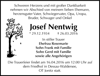 Traueranzeige von Josef Nentwig von Mitteldeutsche Zeitung Dessau-Roßlau