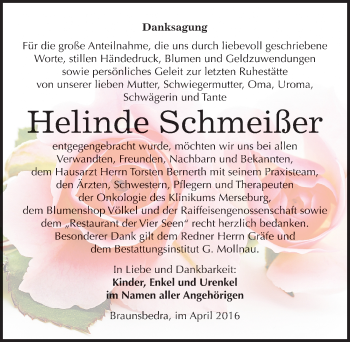 Traueranzeige von Helinde Schmeißer von Mitteldeutsche Zeitung Merseburg/Querfurt