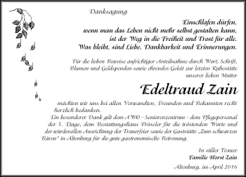 Traueranzeige von Edeltraud Zain von Mitteldeutsche Zeitung Bernburg