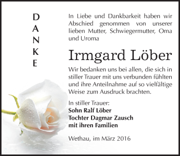 Traueranzeige von Irmgard Löber von Mitteldeutsche Zeitung Naumburg/Nebra