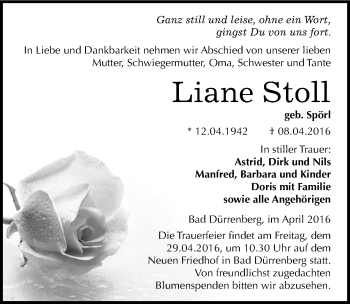 Traueranzeige von Liane Stoll von Mitteldeutsche Zeitung Merseburg/Querfurt
