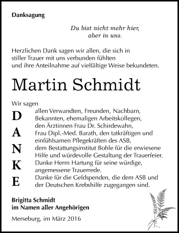 Traueranzeige von Martin Schmidt von Mitteldeutsche Zeitung Merseburg/Querfurt