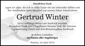 Traueranzeige von Gertrud Winter von Mitteldeutsche Zeitung Weißenfels