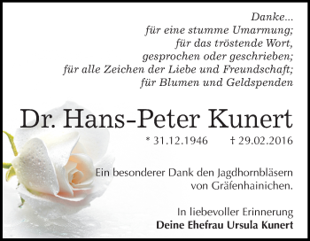 Traueranzeige von Hans-Peter Kunert von Super Sonntag Wittenberg
