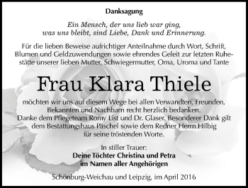 Traueranzeige von Klara Thiele von Mitteldeutsche Zeitung Naumburg/Nebra