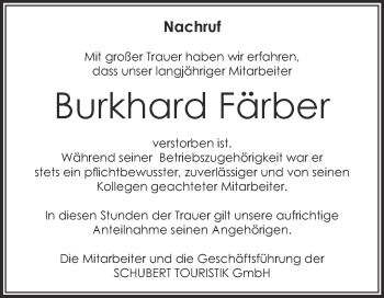 Traueranzeige von Burkhard Färber von Super Sonntag Aschersleben