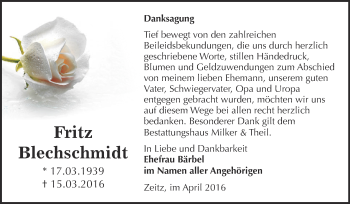 Traueranzeige von Fritz Blechschmidt von Super Sonntag Zeitz
