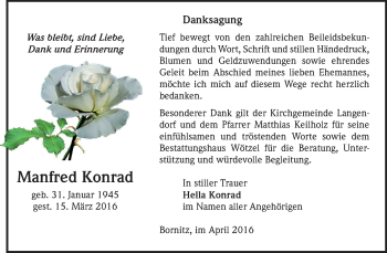 Traueranzeige von Manfred Konrad von Super Sonntag Zeitz