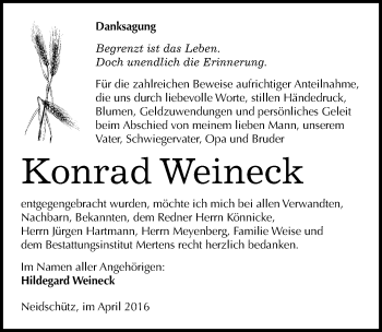 Traueranzeige von Konrad Weineck von Mitteldeutsche Zeitung Naumburg/Nebra