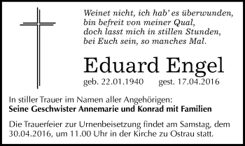 Traueranzeige von Eduard Engel von Mitteldeutsche Zeitung Halle/Saalkreis