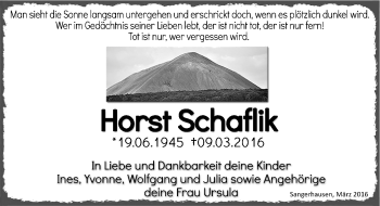 Traueranzeige von Horst Schaflik von Mitteldeutsche Zeitung Sangerhausen