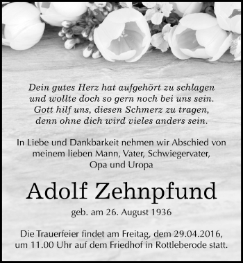 Traueranzeige von Adolf Zehnpfund von Mitteldeutsche Zeitung Sangerhausen