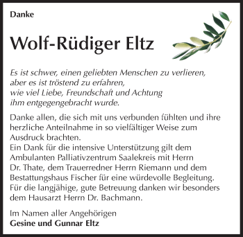 Traueranzeige von Wolf-Rüdiger Eltz von Mitteldeutsche Zeitung Zeitz