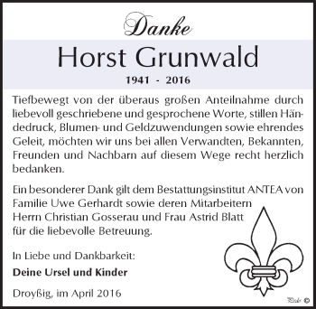 Traueranzeige von Horst Grunwald von Mitteldeutsche Zeitung Zeitz