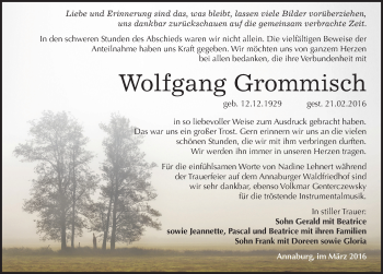 Traueranzeige von Wolfgang Grommisch von Mitteldeutsche Zeitung Wittenberg