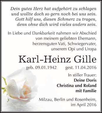 Traueranzeige von Karl-Heinz Gille von WVG - Wochenspiegel Merseburg