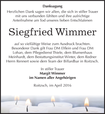 Traueranzeige von Siegfried Wimmer von Mitteldeutsche Zeitung Bitterfeld