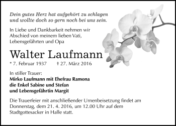 Traueranzeige von Walter Laufmann von Mitteldeutsche Zeitung Halle/Saalkreis