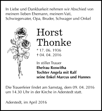 Traueranzeige von Horst Thonke von Mitteldeutsche Zeitung Bernburg