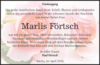 Traueranzeige von Marlis Förtsch von Mitteldeutsche Zeitung Halle/Saalkreis