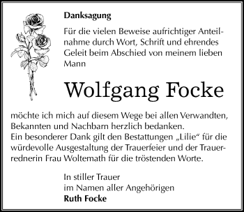 Traueranzeige von Wolfgang Focke von Mitteldeutsche Zeitung Dessau-Roßlau