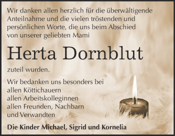 Traueranzeige von Herta Dornblut von Super Sonntag Zeitz