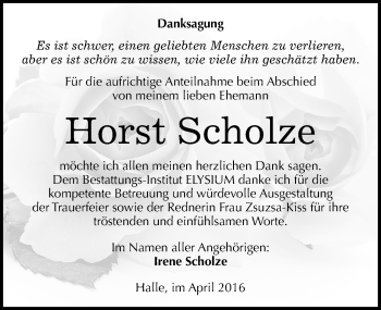 Traueranzeige von Horst Scholze von Mitteldeutsche Zeitung Halle/Saalkreis