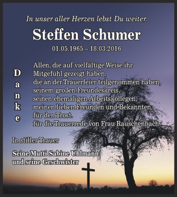 Traueranzeige von Steffen Schumer von WVG - Wochenspiegel NMB / WSF / ZTZ