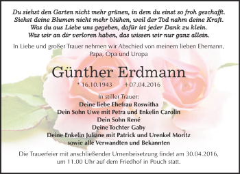 Traueranzeige von Günther Erdmann von WVG - Wochenspiegel Bitterfeld