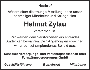 Traueranzeige von Helmut Zylau von Super Sonntag Dessau / Köthen